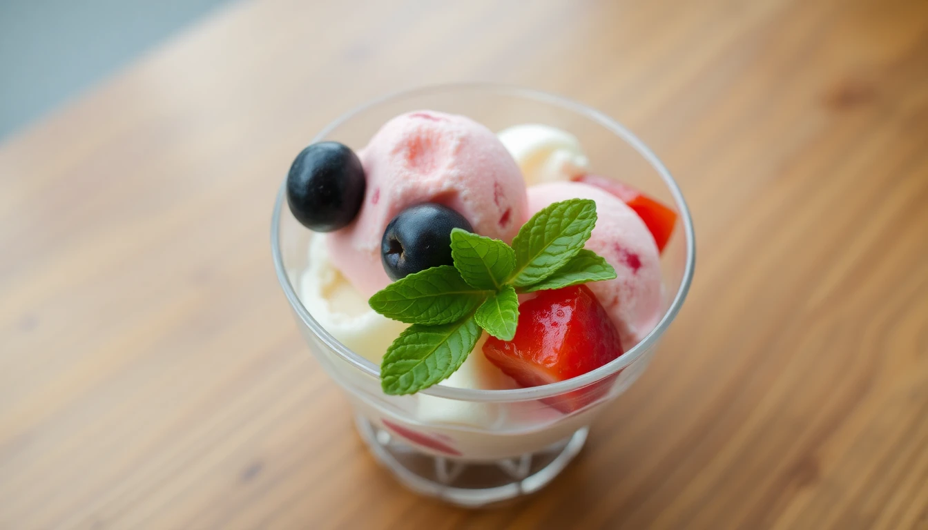 Helado de maracuyá con frutas frescas